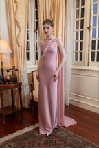 Satin Mermaid Slim Fit Elegant One Shoulder Solid Color Prom Dress image 5