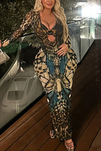 Animal Print Buckle Cutout Slit Maxi Dress image 4