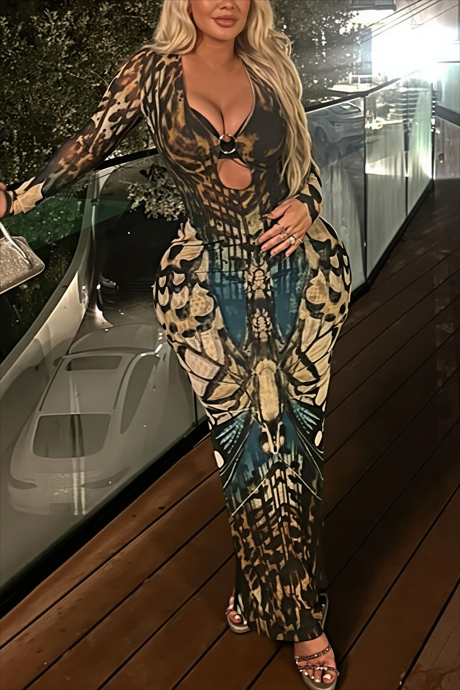Animal Print Buckle Cutout Slit Maxi Dress image 4