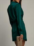 Simone Satin Dress detail view styled for Avrienne