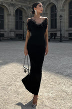 Strapless V-Neck Feathered Mermaid Party Dress image 1