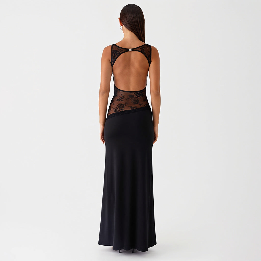 Sexy Lace Satin Backless Maxi Dress image 11