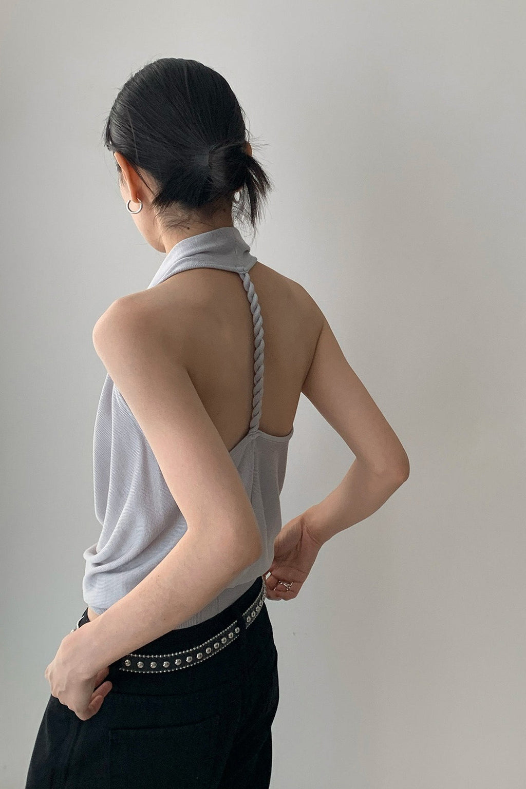 Elegant Solid Draped Neck Halter Top image 7