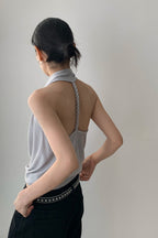 Elegant Solid Draped Neck Halter Top image 7