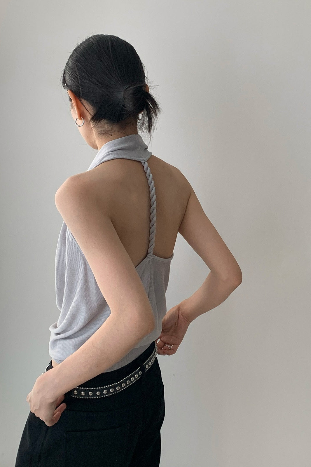 Elegant Solid Draped Neck Halter Top image 7