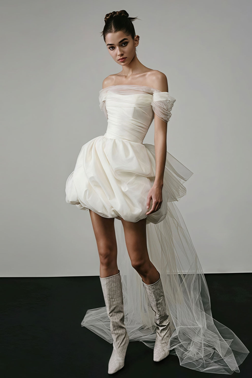Off Shoulder Minimalist Satin Bud Reception Dress image 1
