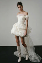 Off Shoulder Minimalist Satin Bud Reception Dress image 1