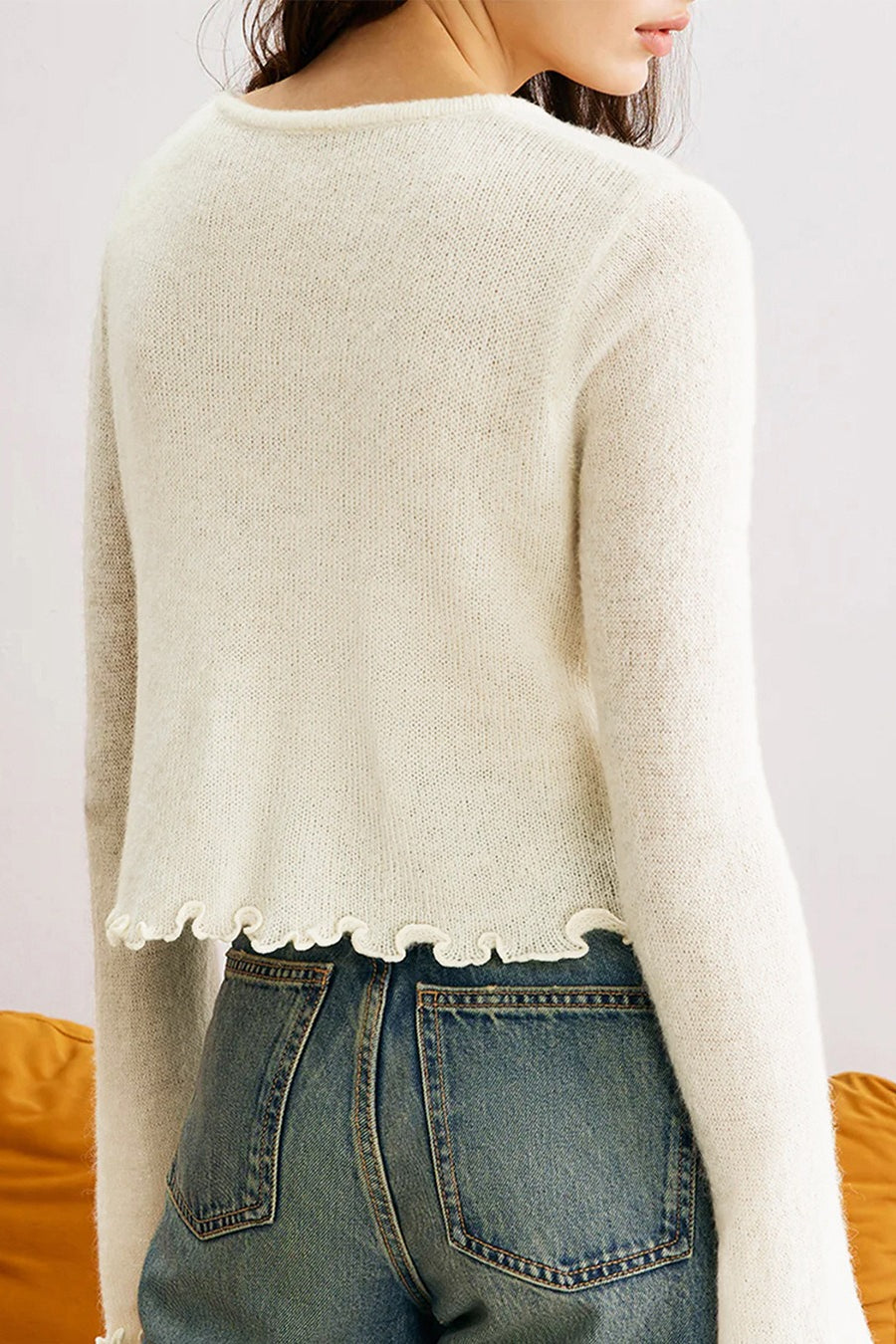 Slim-Fit 3D Floral Ruffled Pullover Knit Cardigan image 6