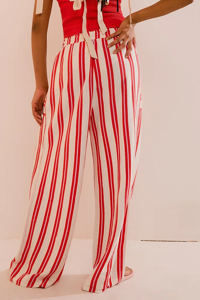Beach Style Striped Drawstring Wide Leg Pants image 14
