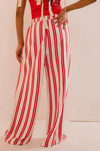 Beach Style Striped Drawstring Wide Leg Pants image 14