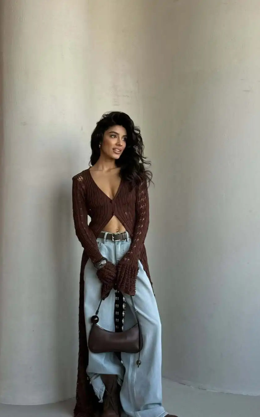 Knitted Flare Long Sleeve Beach Cardigan image 17