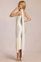 One Shoulder Mesh Satin Maxi Dress image 9