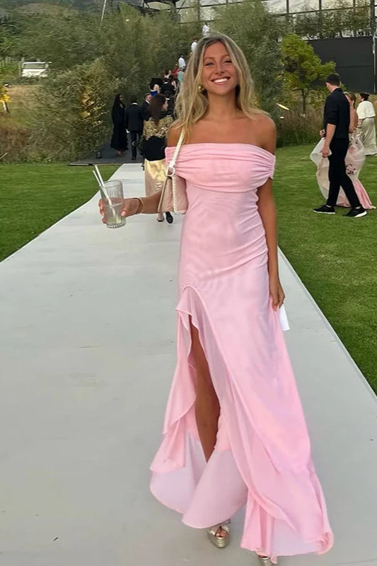Off-Shoulder Ruffle Mesh Split Maxi Party Dress image 6