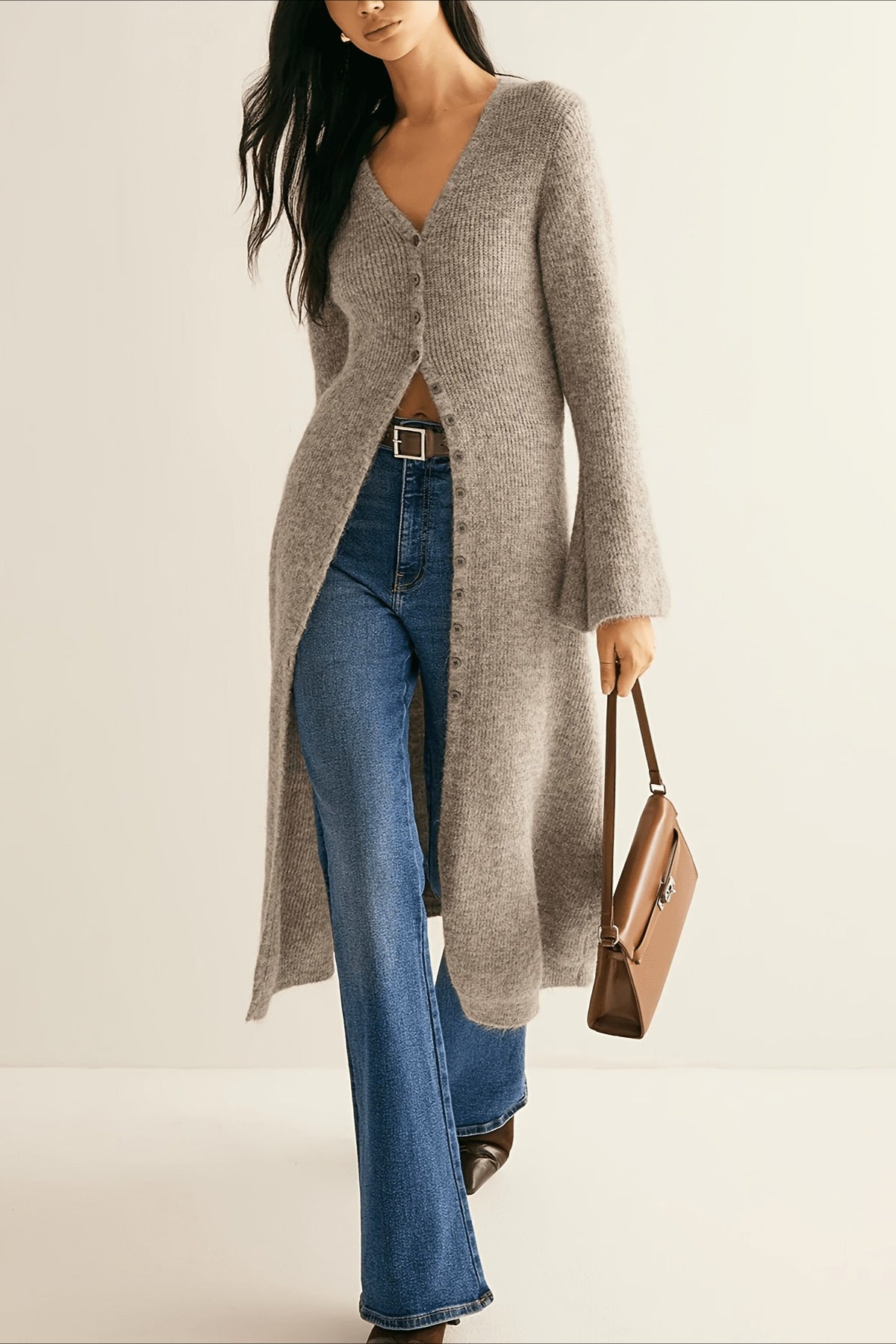 French Retro Elegant Long-Sleeve Mid-Length Knit Cardigan image 1