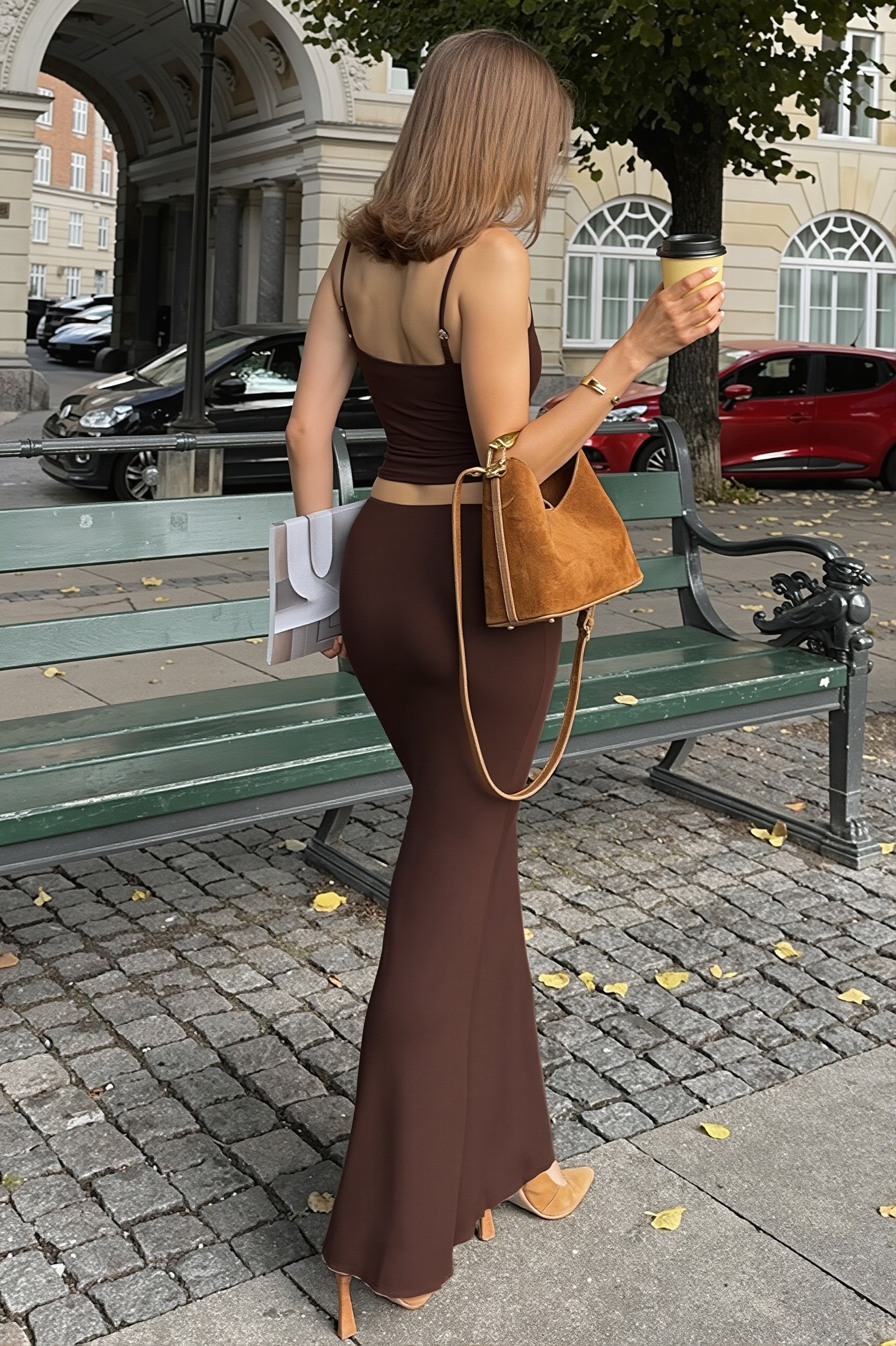 Elegant Solid Cami Top Pencil Skirt Two Piece Set image 3