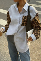 Street Style Leopard Stripe Casual Blouse image 2