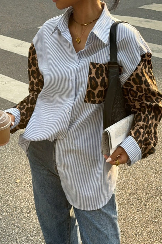 Street Style Leopard Stripe Casual Blouse image 2