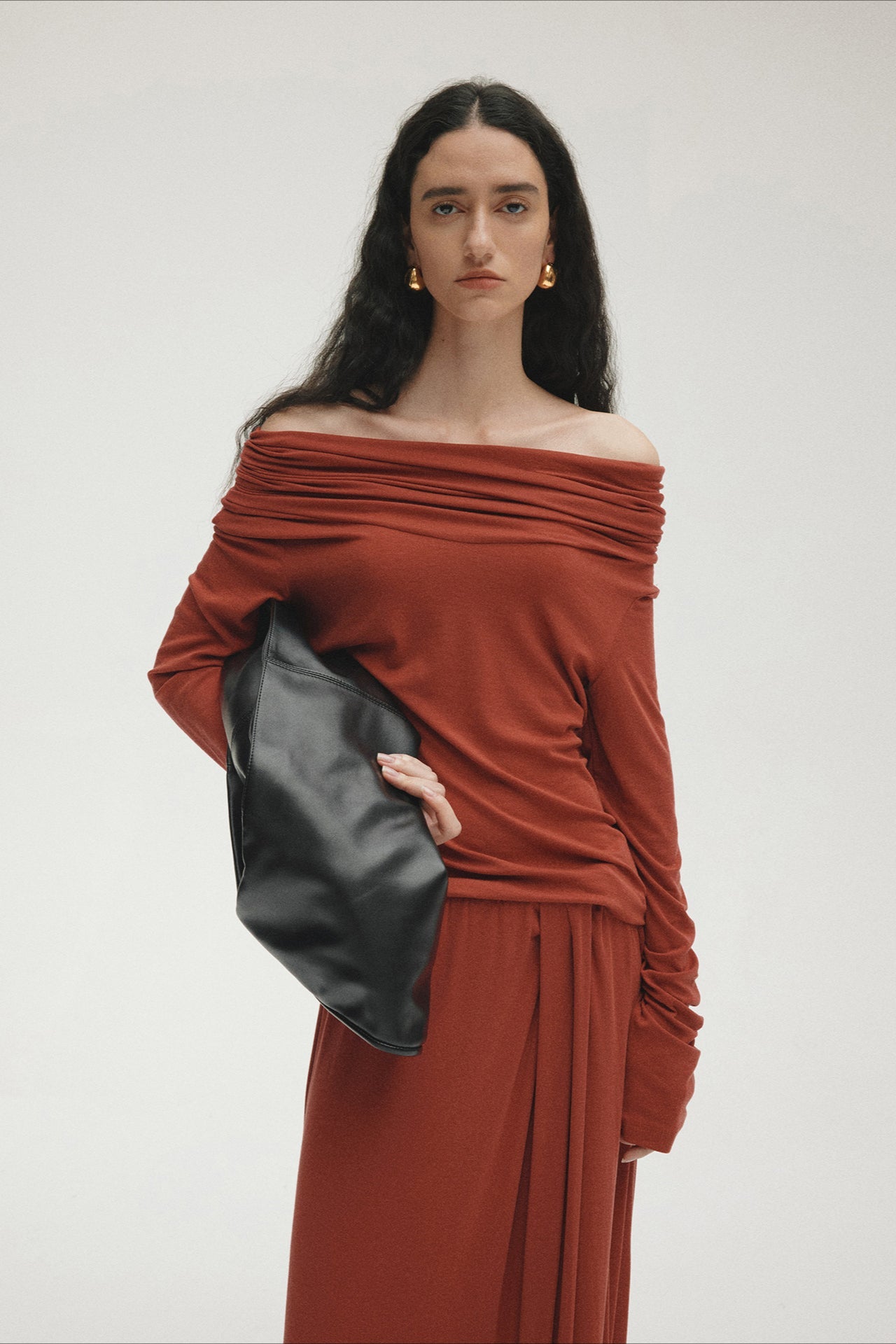 Tencel Off-Shoulder Fitted Knit Sweater image 1