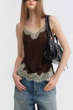 Acetate Lace Panel V Neck Cami Top image 3