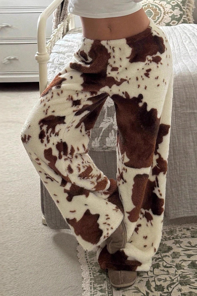 Playful Cow Print Fleece Relaxed Pants image 1