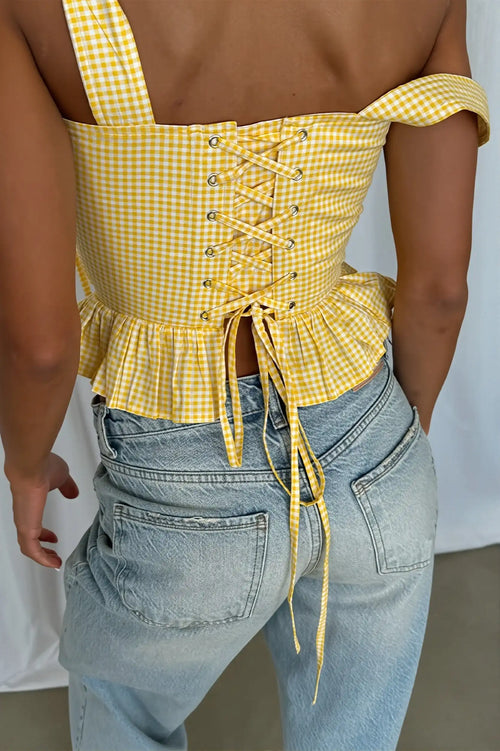 Chic Gingham Ruffle Lace Up Waist Cinch Cami Top image 2