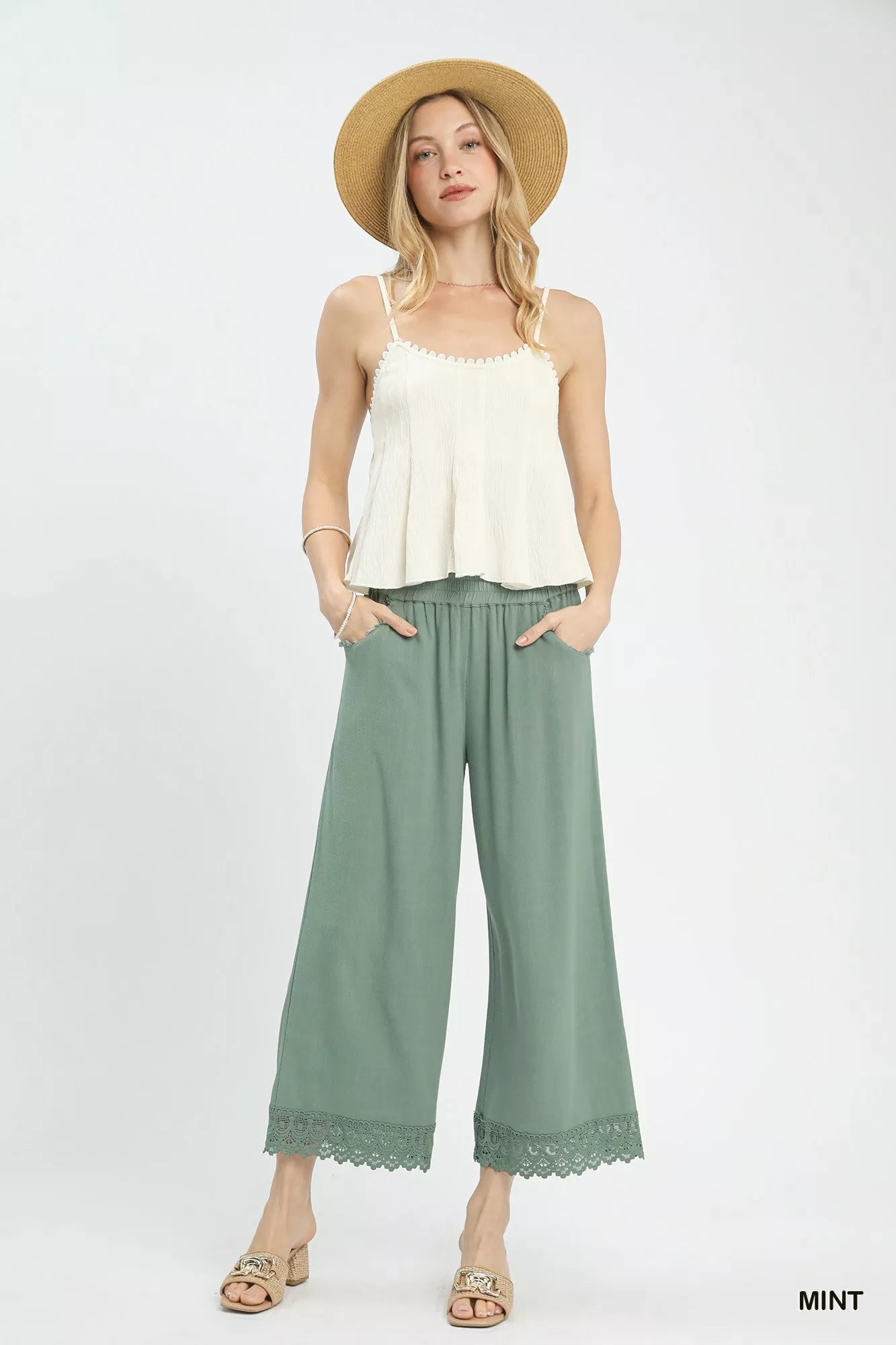 Mila Linen Trousers detail view styled for Avrienne