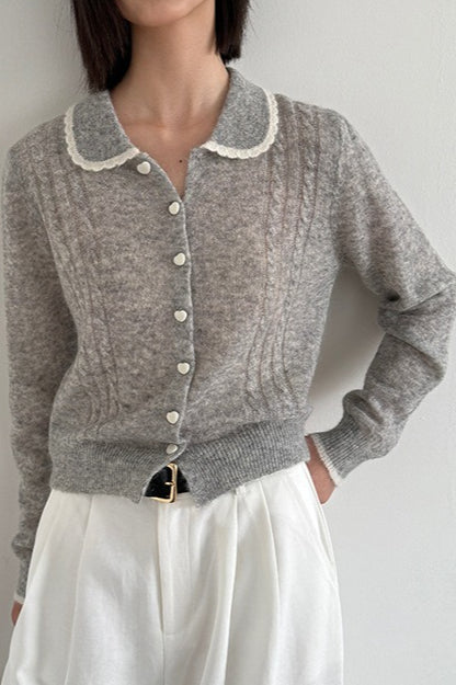 Lace Peter Pan Collar Lightweight Wool Knit Cardigan image 6