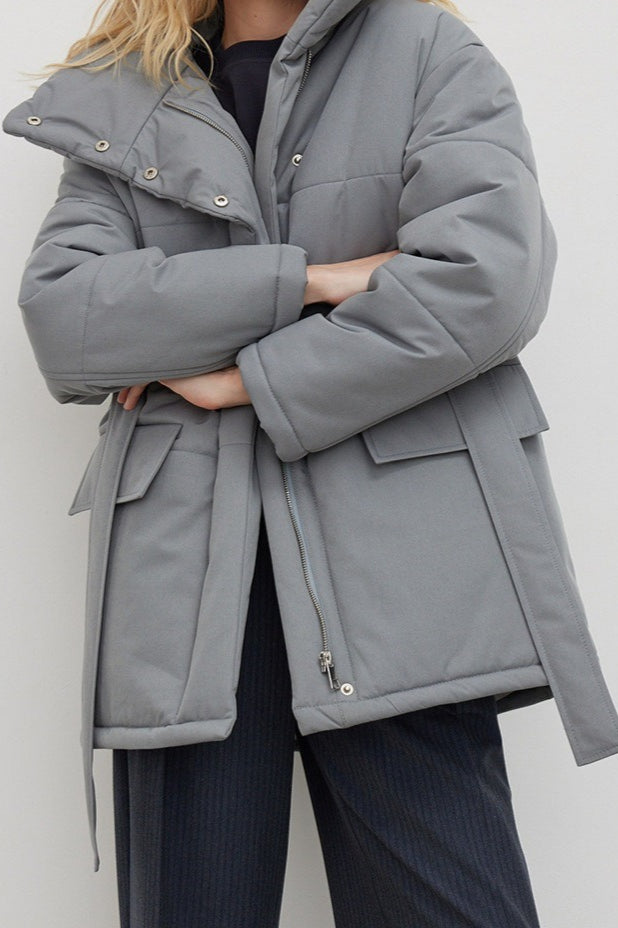 Longline Cotton Tie Waist Puffer Jacket image 3