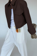 Short Length Brown Zip Closure Jacket image 4