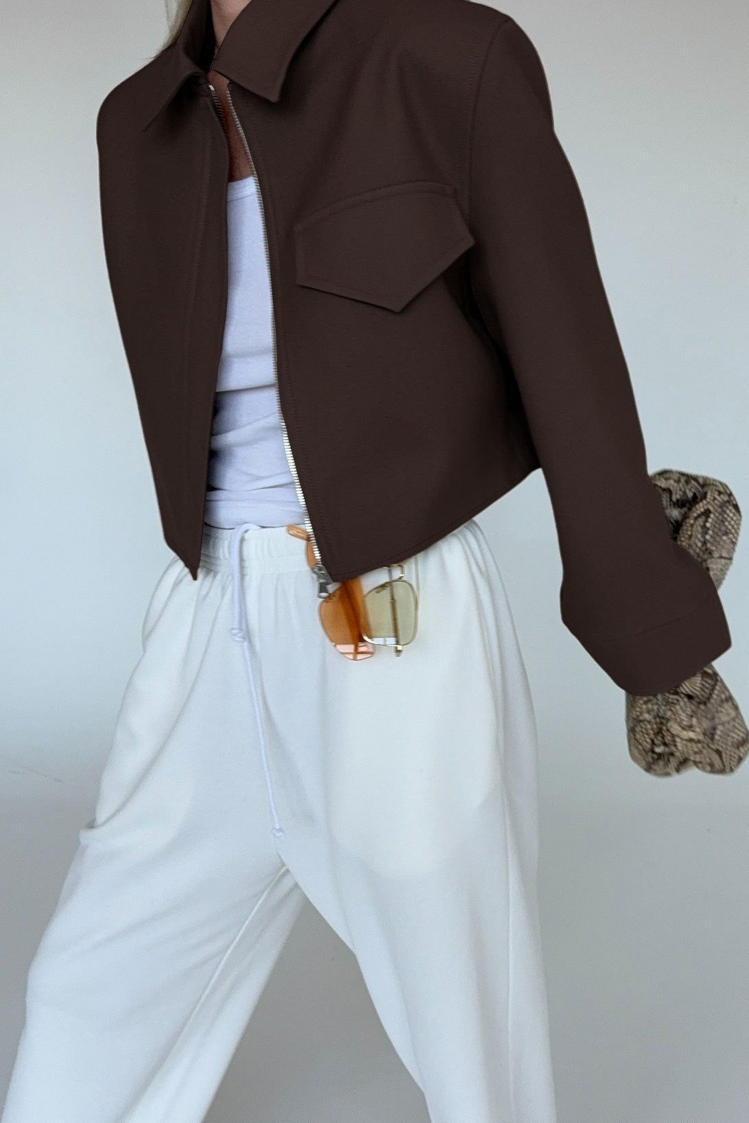 Short Length Brown Zip Closure Jacket image 4