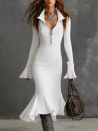 Valeria Ribbed Midi Dress detail view styled for Avrienne