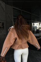 Chic Odd Zip Leather Fur Pieced Coat image 4
