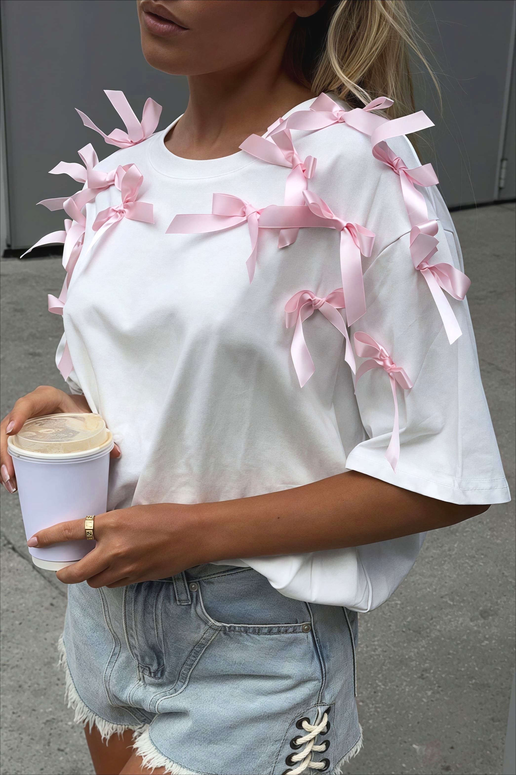 Cute Bowknot Ribbon Loose Short Sleeve T-shirt image 3