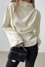 Chiffon Bell Sleeve Apricot Stand Collar Blouse image 2