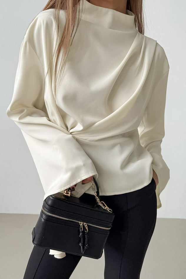 Chiffon Bell Sleeve Apricot Stand Collar Blouse image 2