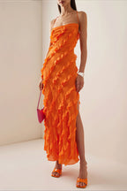 Backless Tie Ruffle Slit Cami Maxi Dress image 1