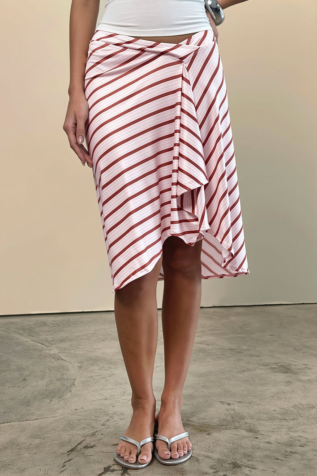 Elegant Striped Irregular Midi Skirt image 11