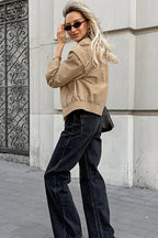 Khaki Biker Loose Fit Coat image 3