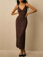Solene Knit Midi Dress detail view styled for Avrienne