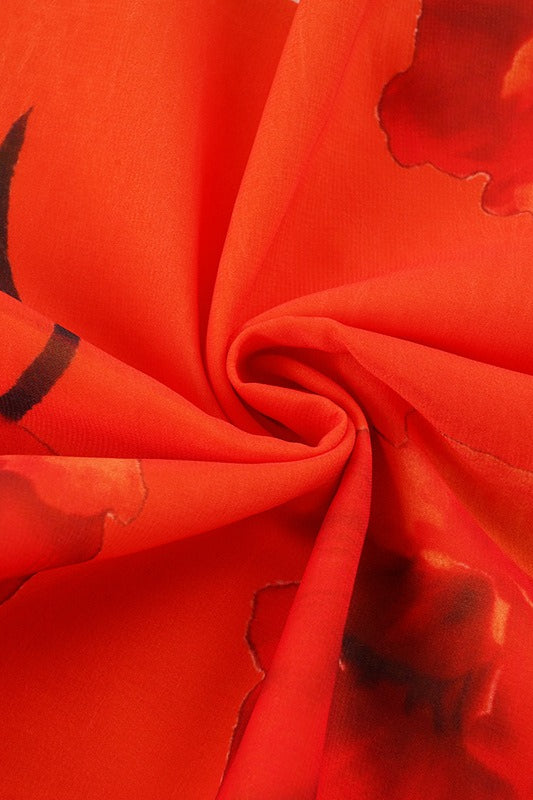 Retro Floral Contrast Chiffon Skirt image 4