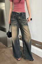 Vintage Washed Whisker Wide Leg Denim Jeans image 7