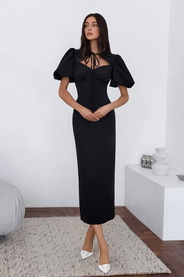 Elegant Sexy Puff Sleeve Bodycon Maxi Dress image 1