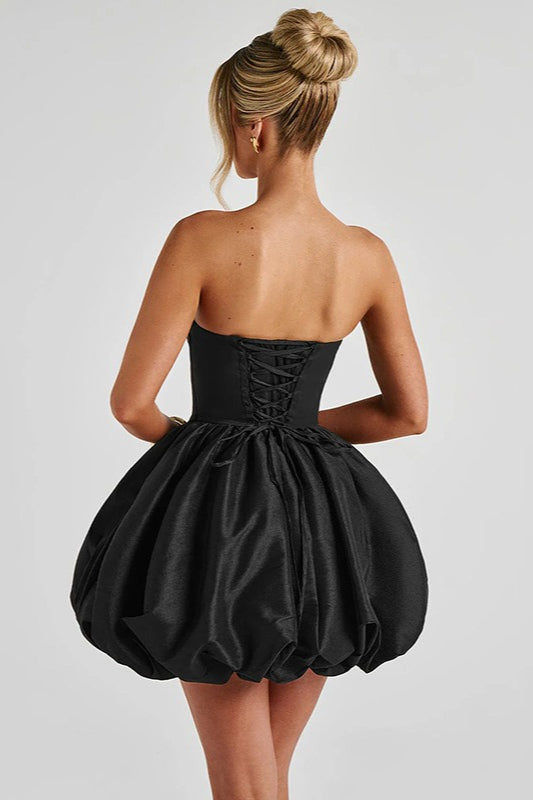 Solid Color Strapless Backless Big Bow Bubble Hem Prom Dress image 7