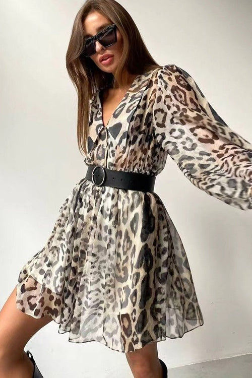 Chiffon Leopard Print Peter Pan Collar Mini Dress image 3