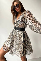 Chiffon Leopard Print Peter Pan Collar Mini Dress image 3