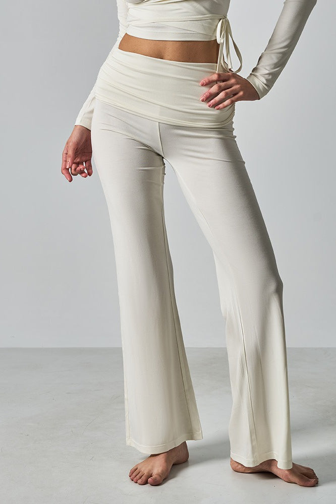 Solid Fitted Foldover Soft Pants image 2