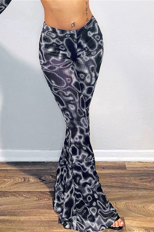 Floral High Waist Mesh Flare Pants image 4