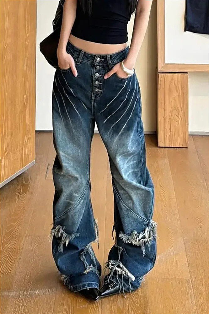 Y2K Distressed Claw Marks Jeans image 1