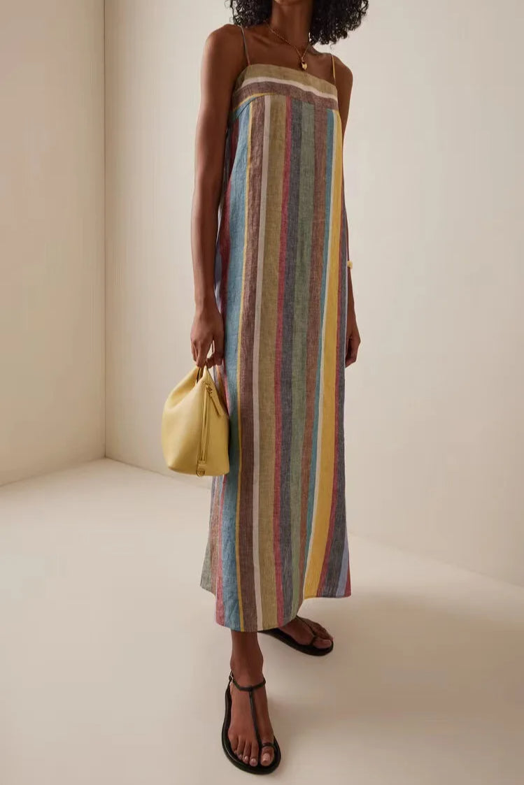 Striped Printed Strap Boho Dress image 3