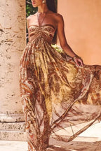 Strapless Lace Up Pleated Boho Dress image 3